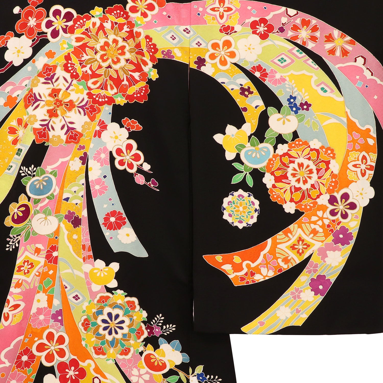 [レンタル] 女の子 お宮参り 産着 レンタル6点フルセット 正絹 花と束熨斗 黒色の宅配レンタル - 3