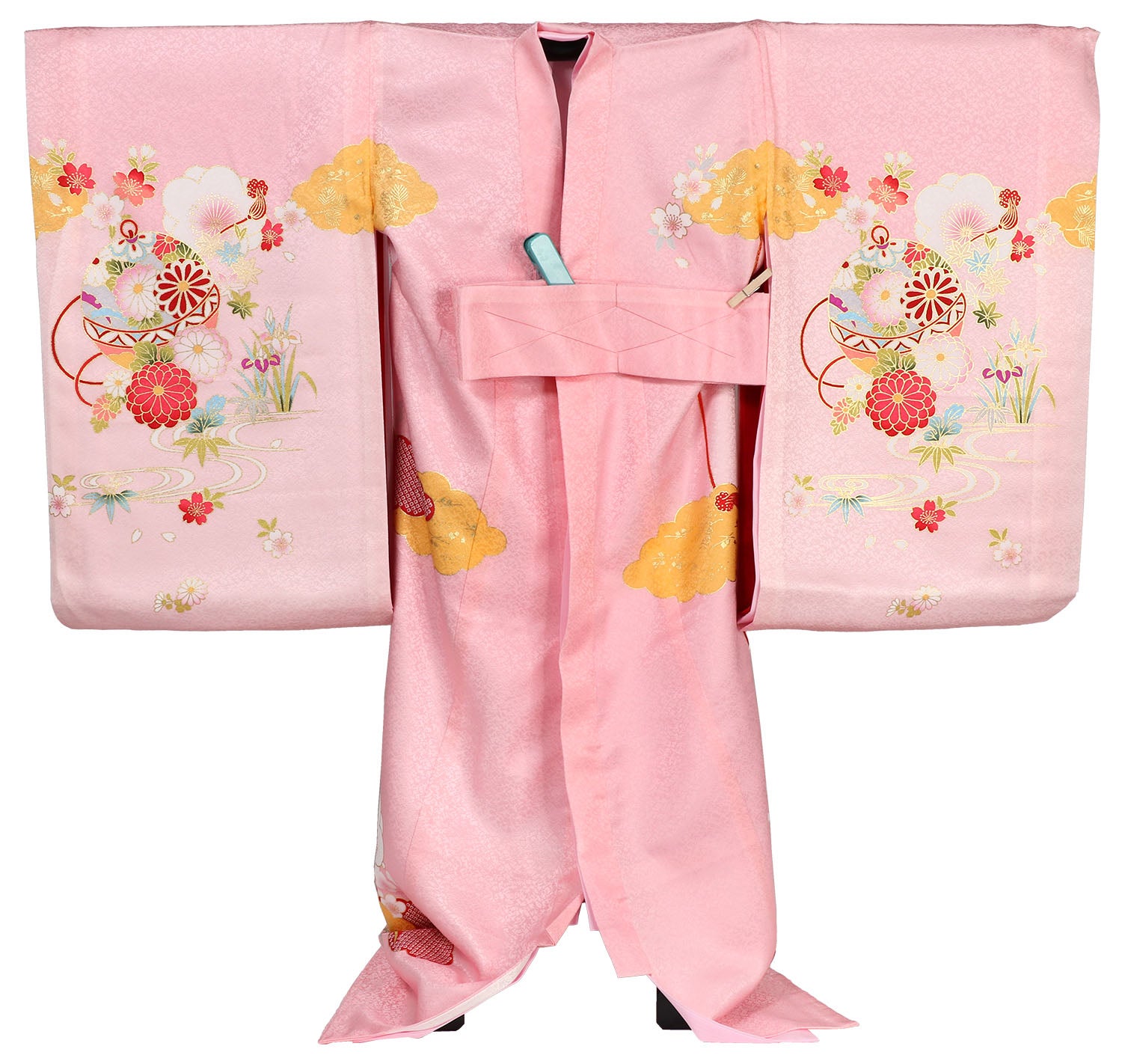 [レンタル] 女の子 お宮参り 産着 レンタル6点フルセット 正絹 十徳の花車 ピンク色の宅配レンタル - 2