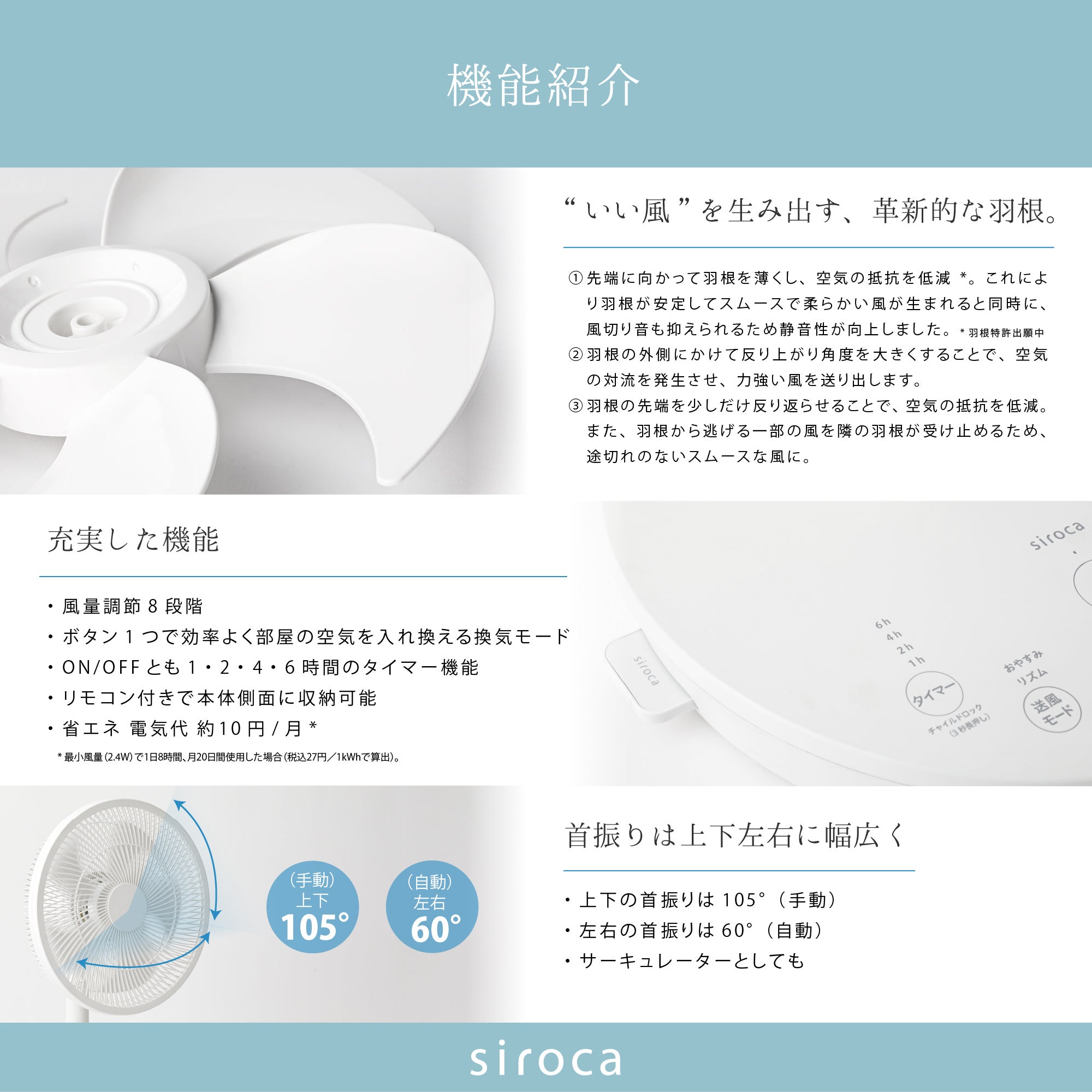 [レンタル] シロカ(siroca) ポチタマ扇 SF-V171(W) 音声操作サーキュレーター扇風機 - 7