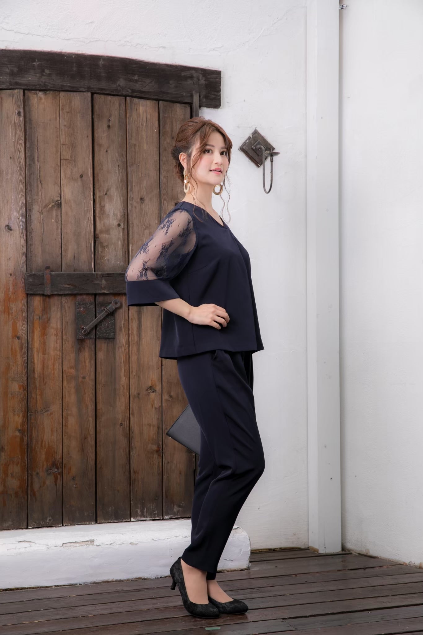 [レンタル] BELINDA DE CAPRIS チュールスリーブカフス セットアップ パンツドレス ネイビーの宅配レンタル - 9