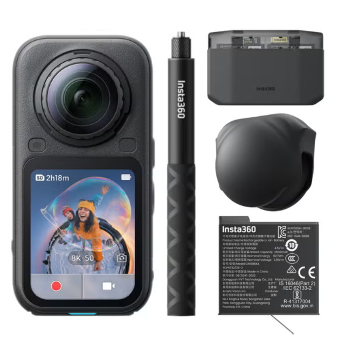 [レンタル] Insta360 X6 360度カメラ エッセンシャルキット ブラック (Insta360 X6・114cm見えない自撮り棒・レンズキャップ・予備バッテリー・急速充電ケース）