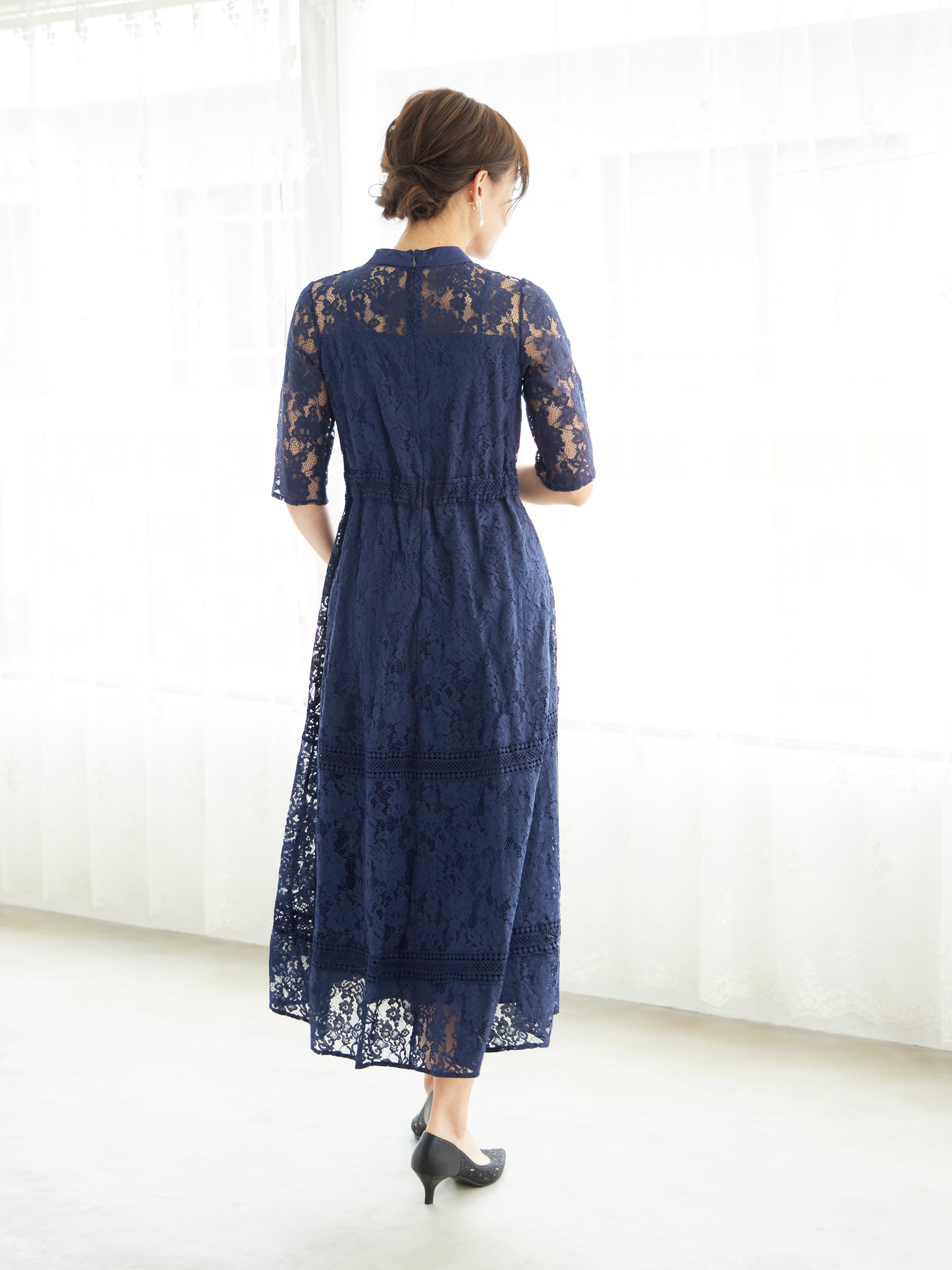 [レンタル] BELINDA DE CAPRIS ケミカルレース フィッシュテール ワンピースドレス ネイビーの宅配レンタル - 5