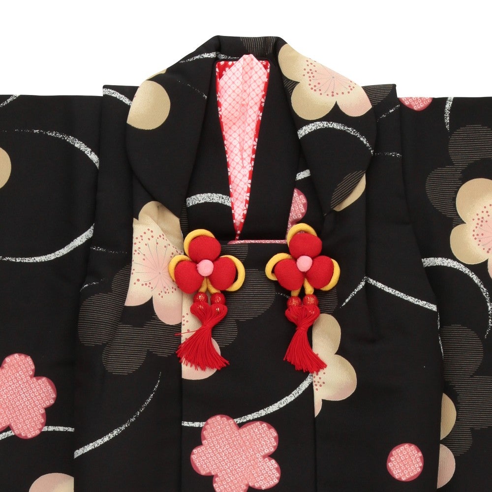 [レンタル] 七五三/節句 被布セット 3歳女の子 しとやか 花びら ブラック