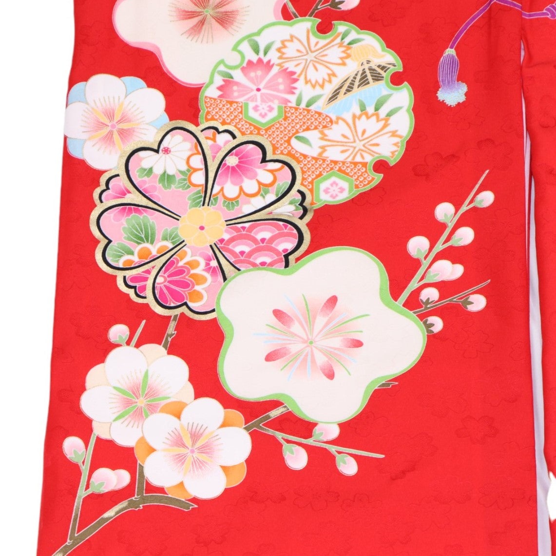 [レンタル] 女の子 お宮参り 産着レンタル6点フルセット 梅に鞠 赤の宅配レンタル - 2