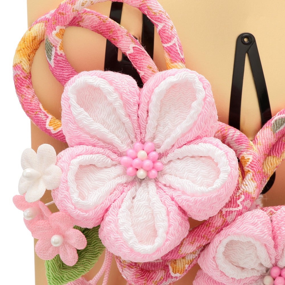 [レンタル] 七五三/節句 和装ちりめん髪飾り 梅 パッチン留め (ピンク)の宅配レンタル - 3