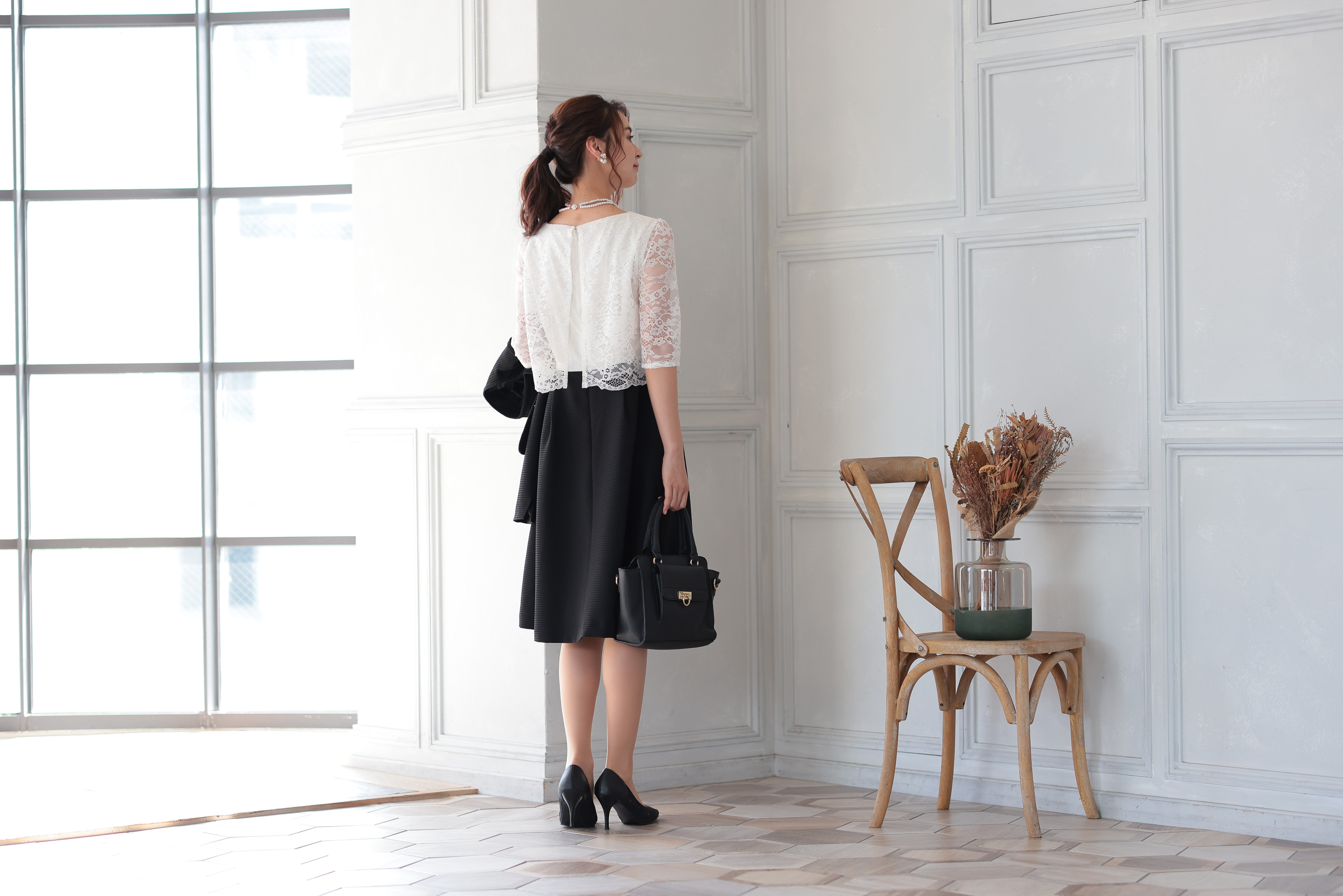 [レンタル] アートマリー レース×ピケツイード調アンサンブルスーツ【2点セット】ブラックの宅配レンタル - 11