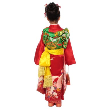 七五三/節句 着物セット 7歳女の子 大鶴 鞠 レッド