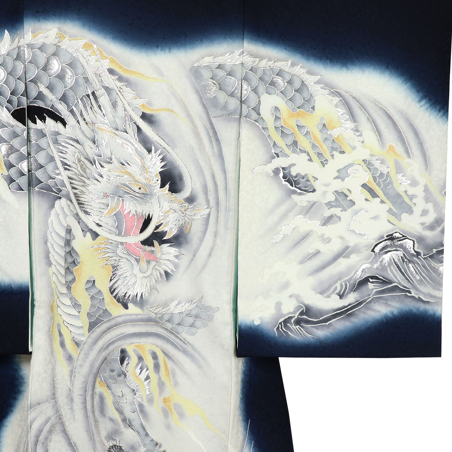 [レンタル] 男の子 お宮参り 産着 レンタル6点フルセット 正絹 銀彩天龍 紺色の宅配レンタル - 3