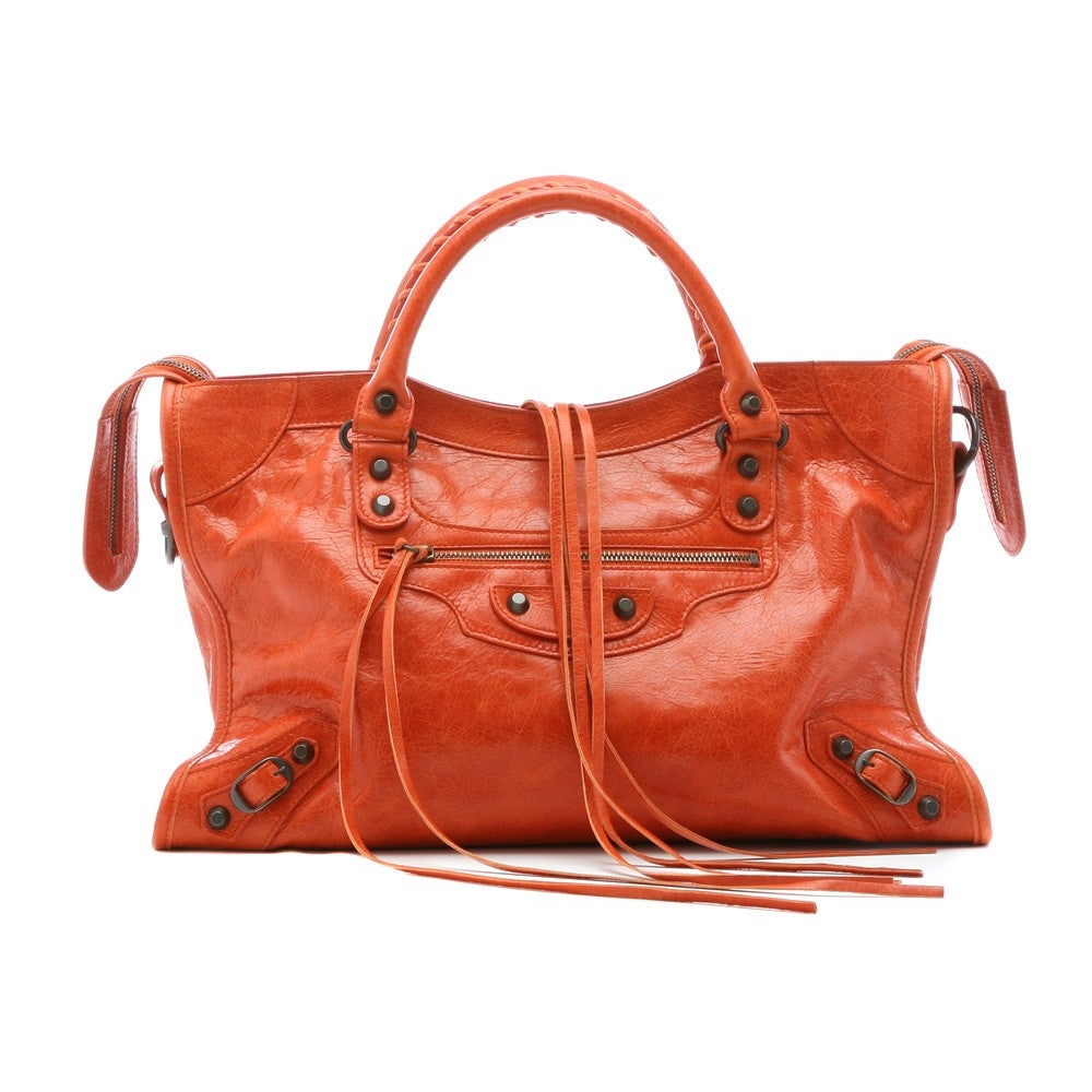 [レンタル] レディース バレンシアガ シティー レザー ハンドバッグ オレンジ