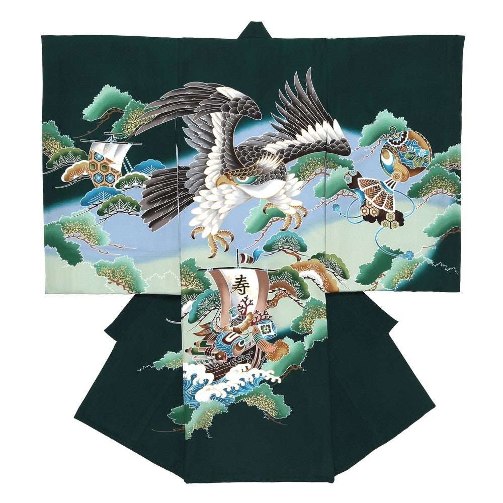 男の子 お宮参り 産着レンタル6点フルセット 正絹 飛鷹 宝船