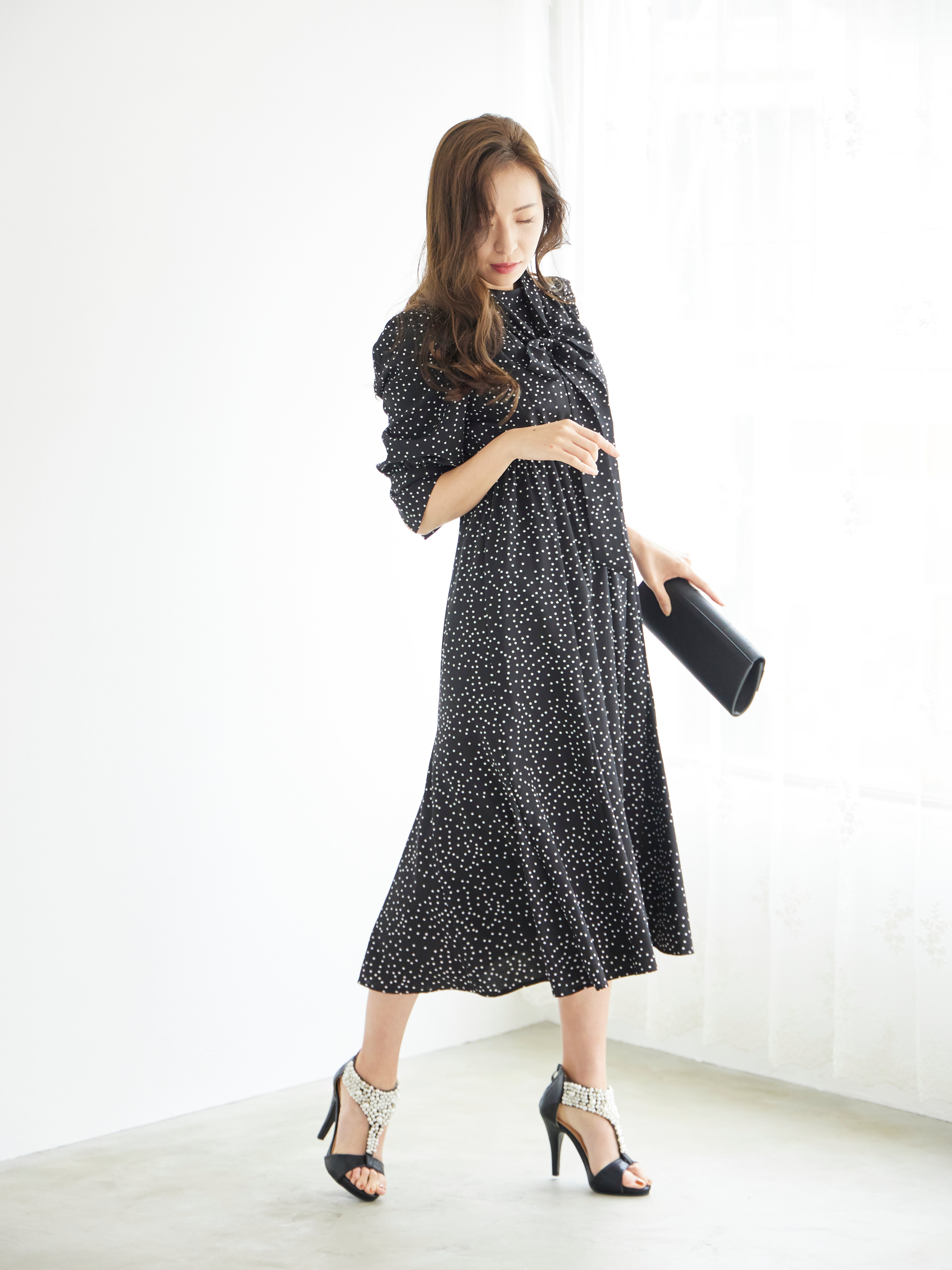 [レンタル] BELINDA DE CAPRIS ギャザースリーブ ドットワンピースドレス ブラックの宅配レンタル - 4