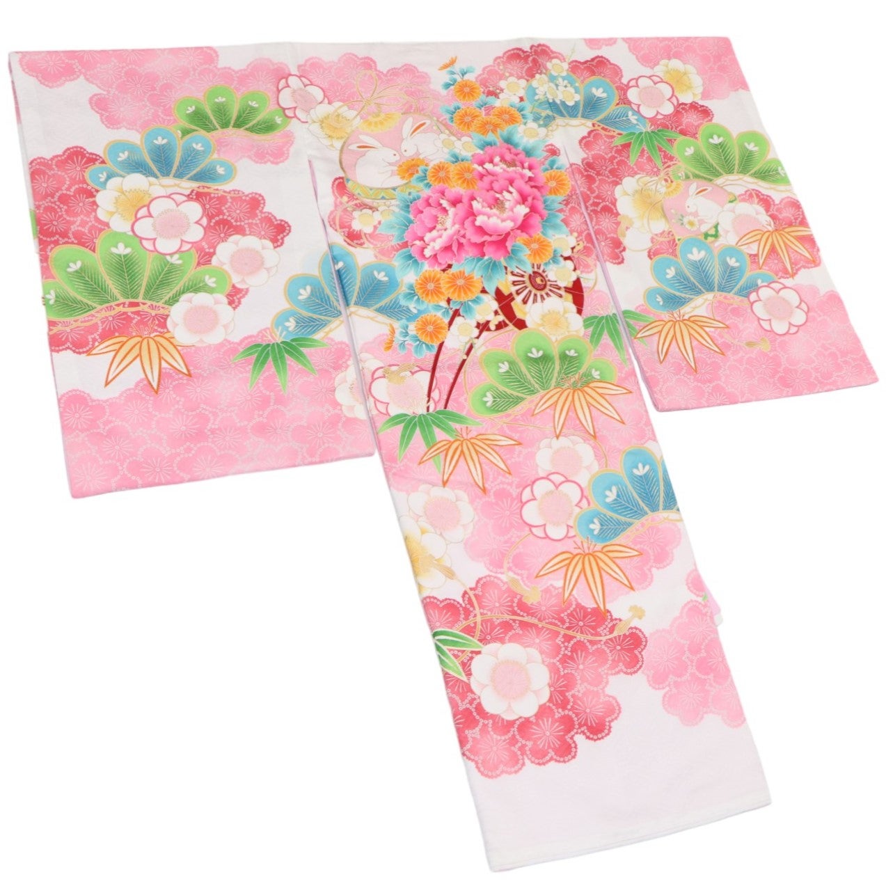 女の子 お宮参り 産着レンタル6点フルセット 花車にうさぎ 白