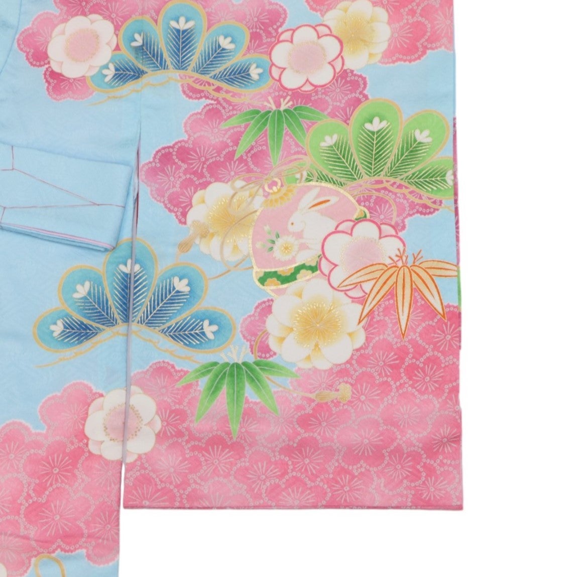 [レンタル] 女の子 お宮参り 産着レンタル6点フルセット 花車にうさぎ ブルーの宅配レンタル - 2