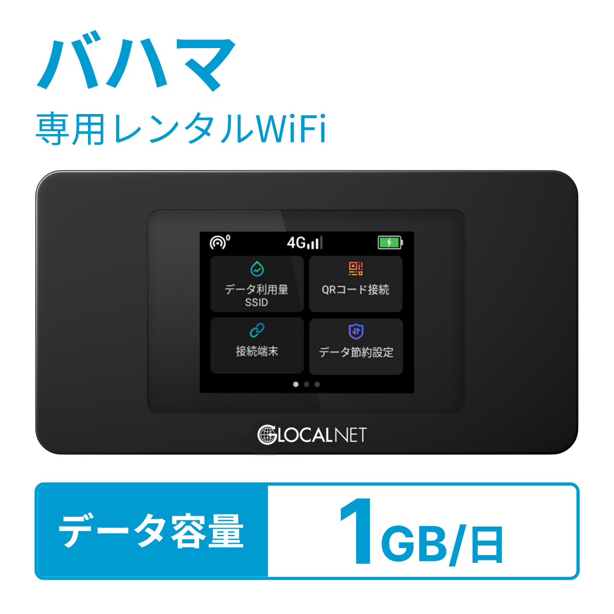 [レンタル] レンティオWiFi バハマWiFi 4G 1GB/日 データ容量プラン