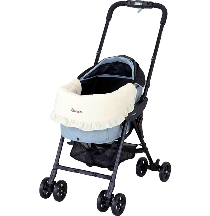 [レンタル] コンビ ペット用カート コムペット ミリミリライト アルファ 10th anniversary model ハワイアンブルー＋フリル ビーチベージュ - 2