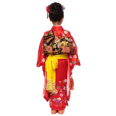 七五三/節句 着物セット 7歳女の子 艶やか 牡丹柄 レッド