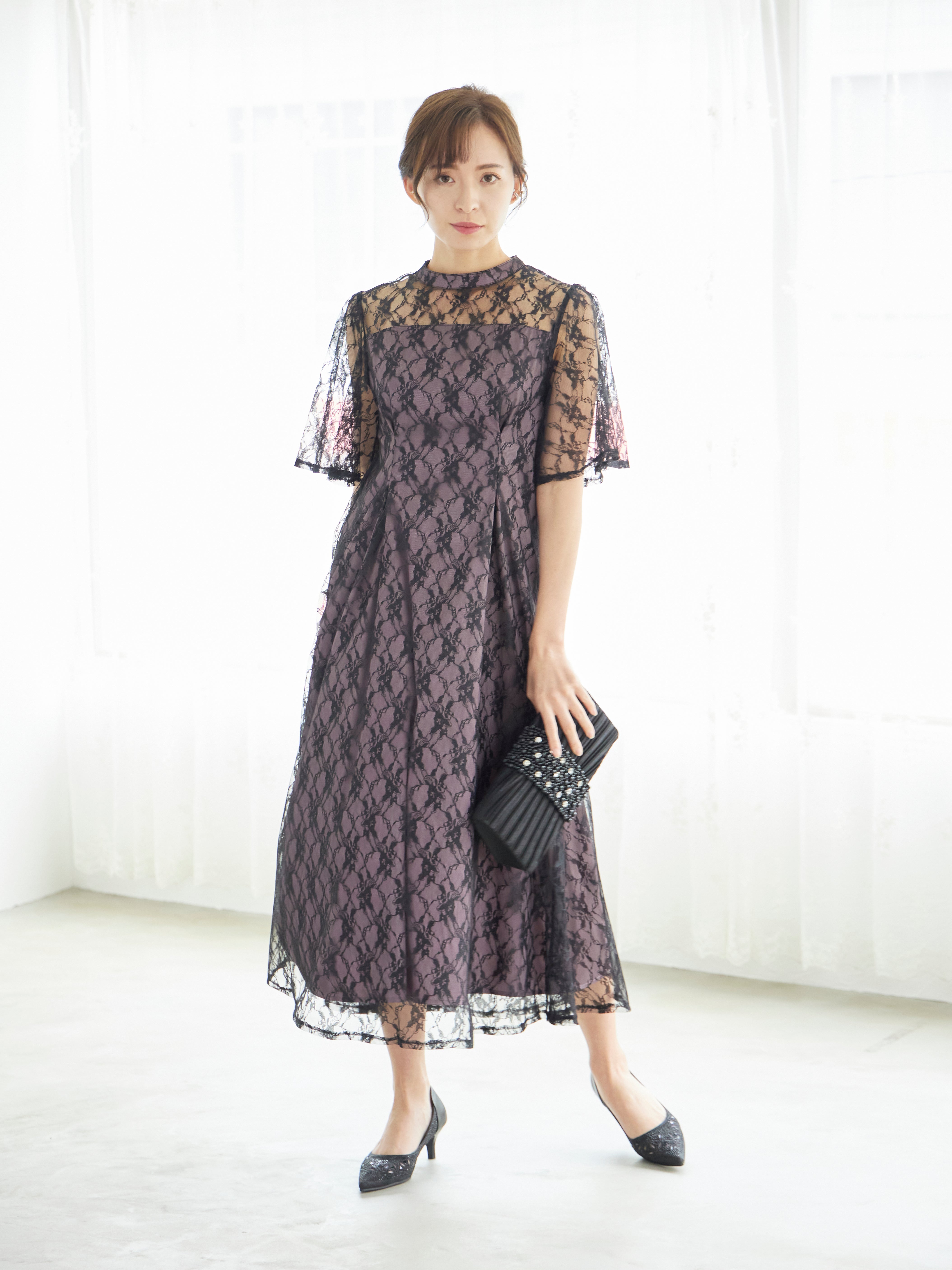 [レンタル] BELINDA DE CAPRIS 総レースフレア袖 ハイネック ワンピースドレス ブラックの宅配レンタル - 5