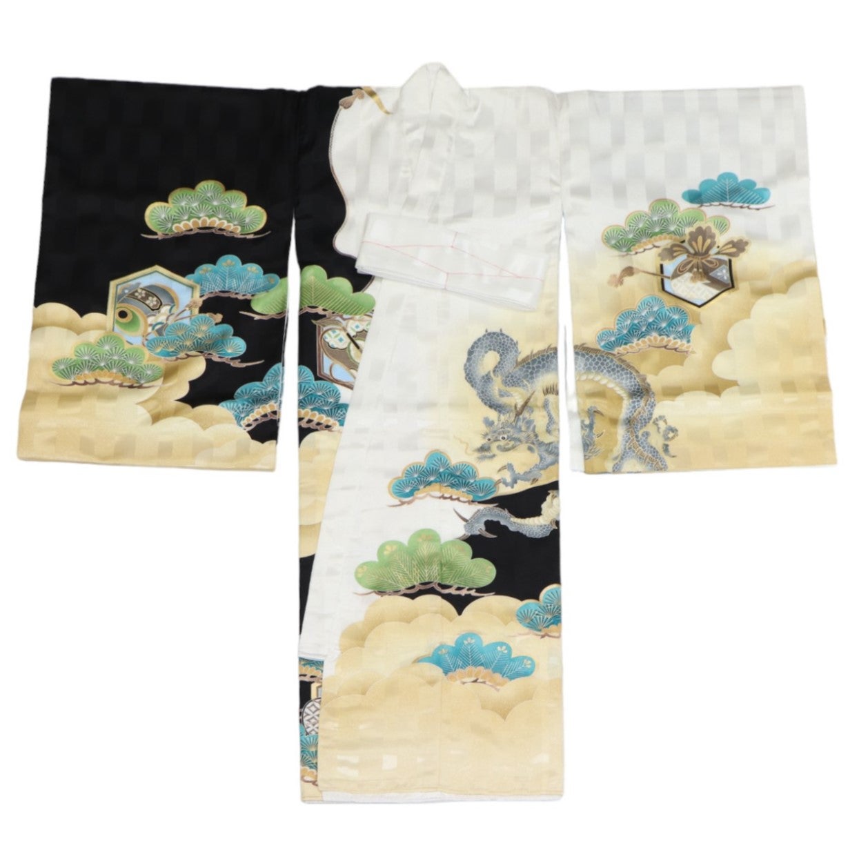 男の子 お宮参り 産着レンタル6点フルセット 龍につづみ 黒（松）