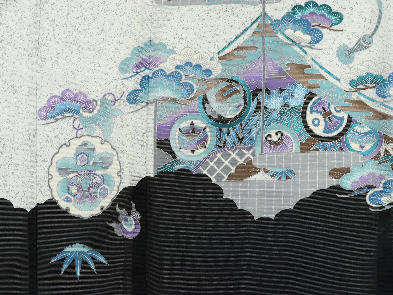 [レンタル] 男の子 お宮参り 産着 絽（夏用） レンタル6点フルセット 鷹と扇面 薄い黒色 / 墨黒の宅配レンタル - 5