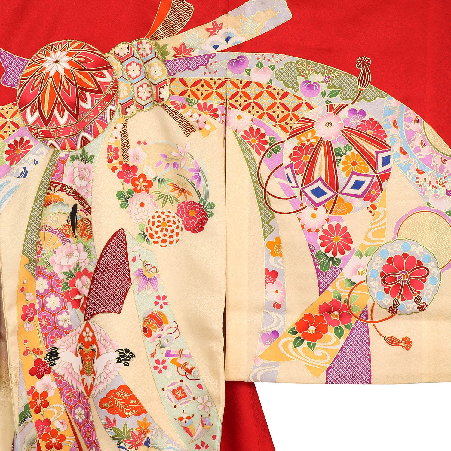 [レンタル] 女の子 お宮参り 産着 レンタル6点フルセット 正絹 鞠に十徳の束熨斗 赤色の宅配レンタル - 3