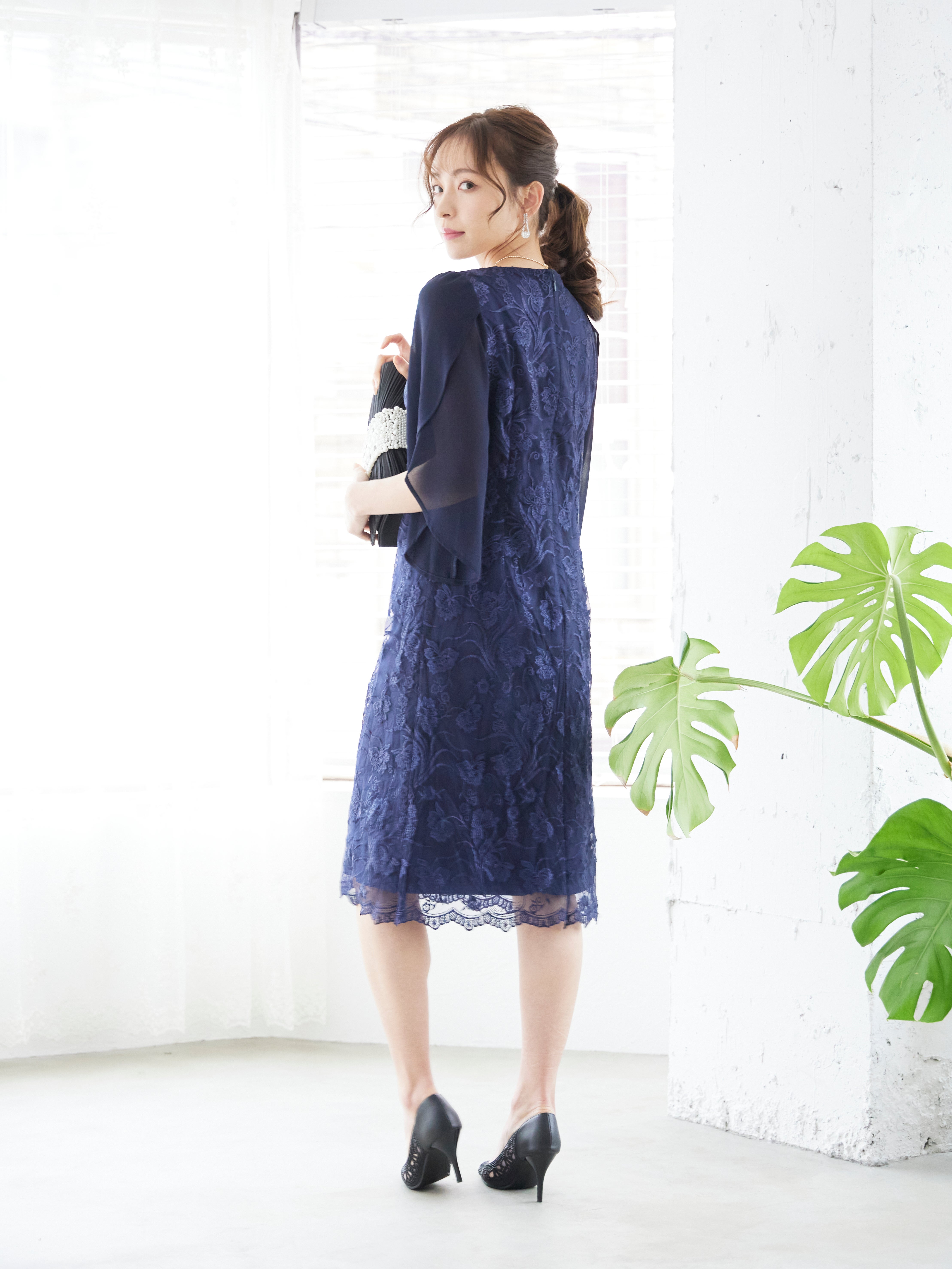 [レンタル] BELINDA DE CAPRIS 刺繍2枚袖 ワンピースドレス ネイビーの宅配レンタル - 4