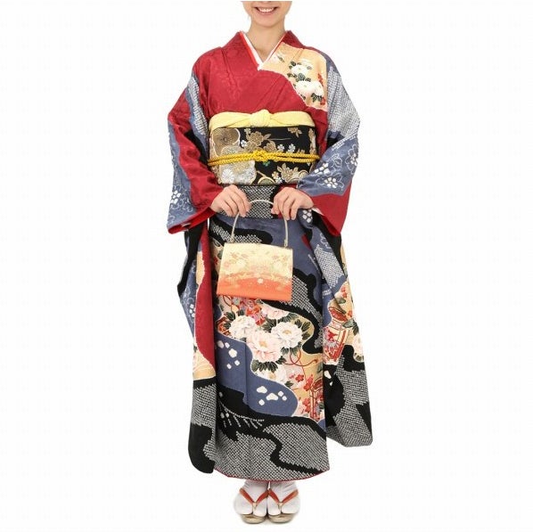 [レンタル] 振袖 小紋絞り花柄 Lサイズ レッド Lサイズ