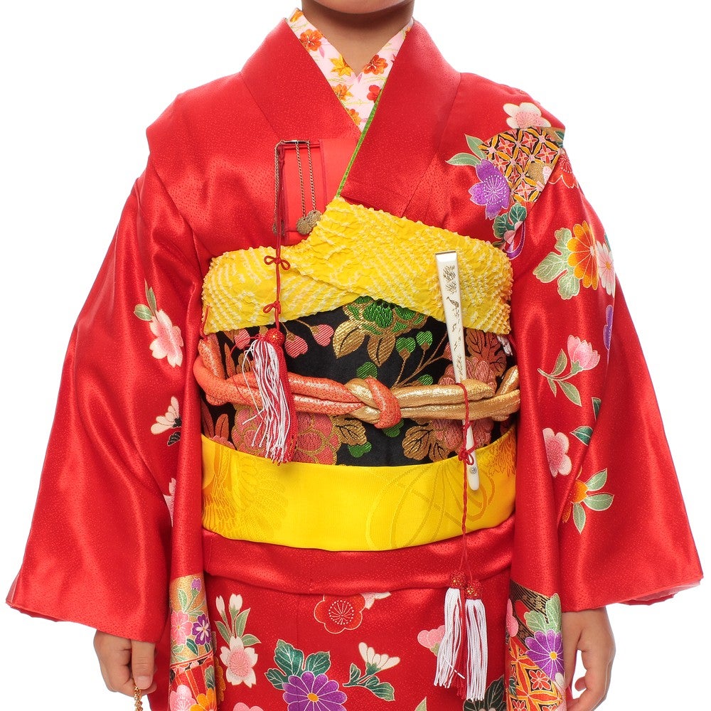 レンタル] 七五三/節句 着物セット 7歳女の子 艶やか 牡丹柄 レッドの