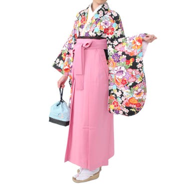 女性用 袴セット カラフル花柄 (着物、袴、和装小物一式) ピンク
