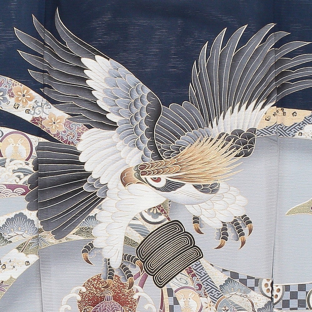 [レンタル] 男の子 お宮参り 産着・絽（夏用）レンタル6点フルセット 正絹 鷹 束ね熨斗の宅配レンタル - 3