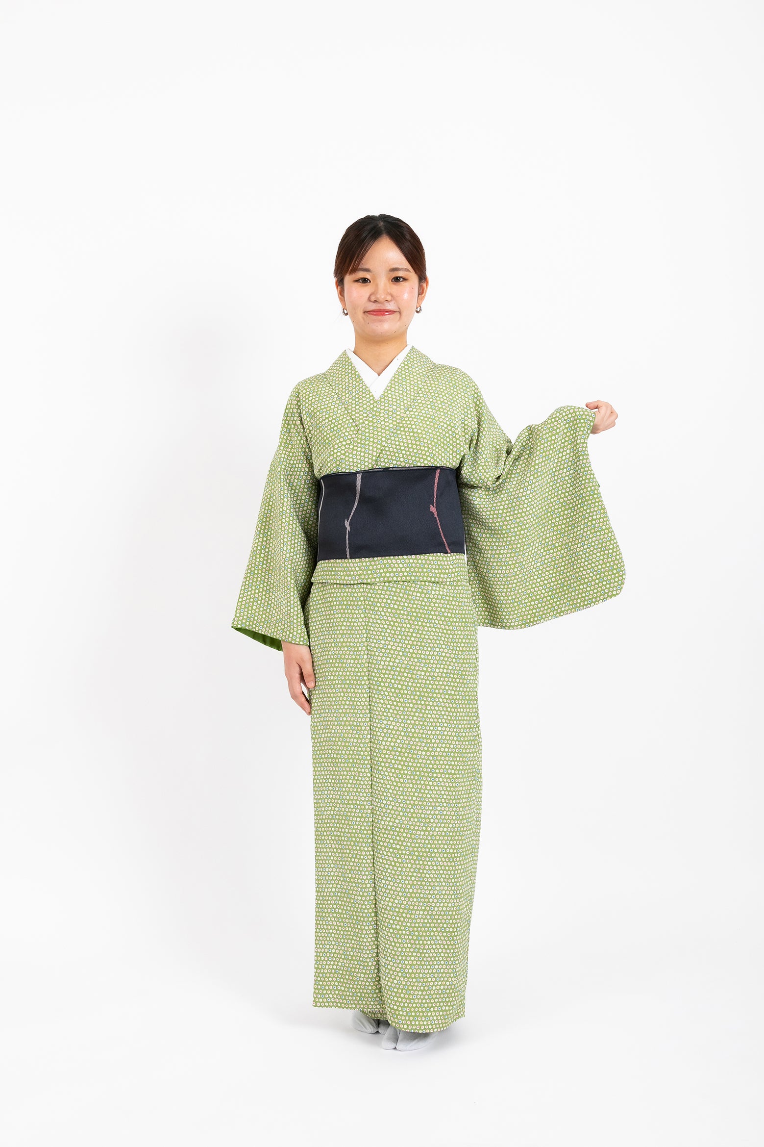 [レンタル] 花襲(はながさね) かんたん着物 YOUR 水玉(グリーン) Lサイズ