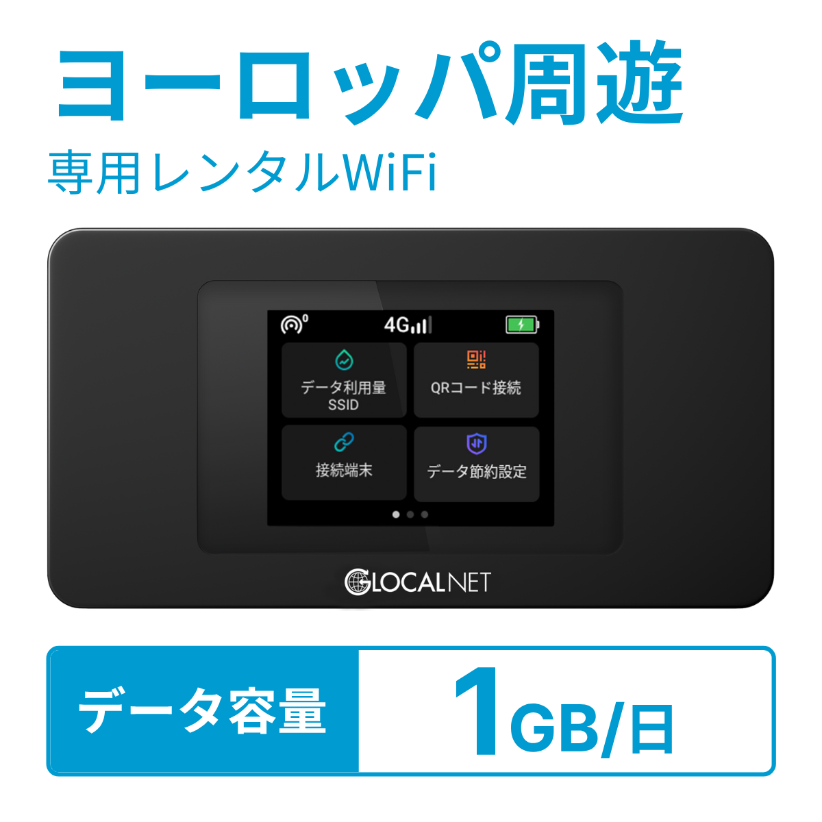 [レンタル] レンティオWiFi ヨーロッパ周遊 4G 1GB/日 データ容量プラン