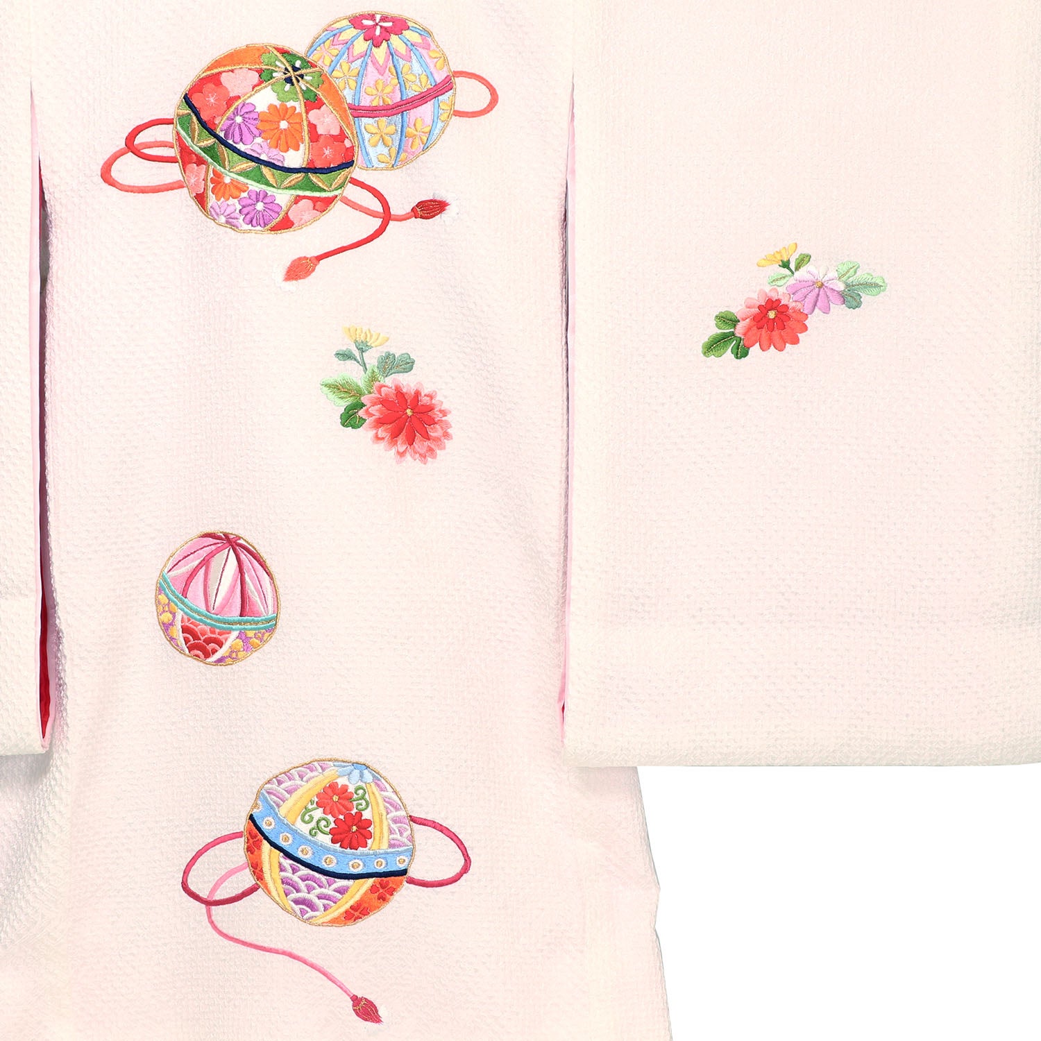 [レンタル] 女の子 お宮参り 産着 レンタル6点フルセット 正絹 彩り刺繍手毬 白色の総絞り風の宅配レンタル - 3