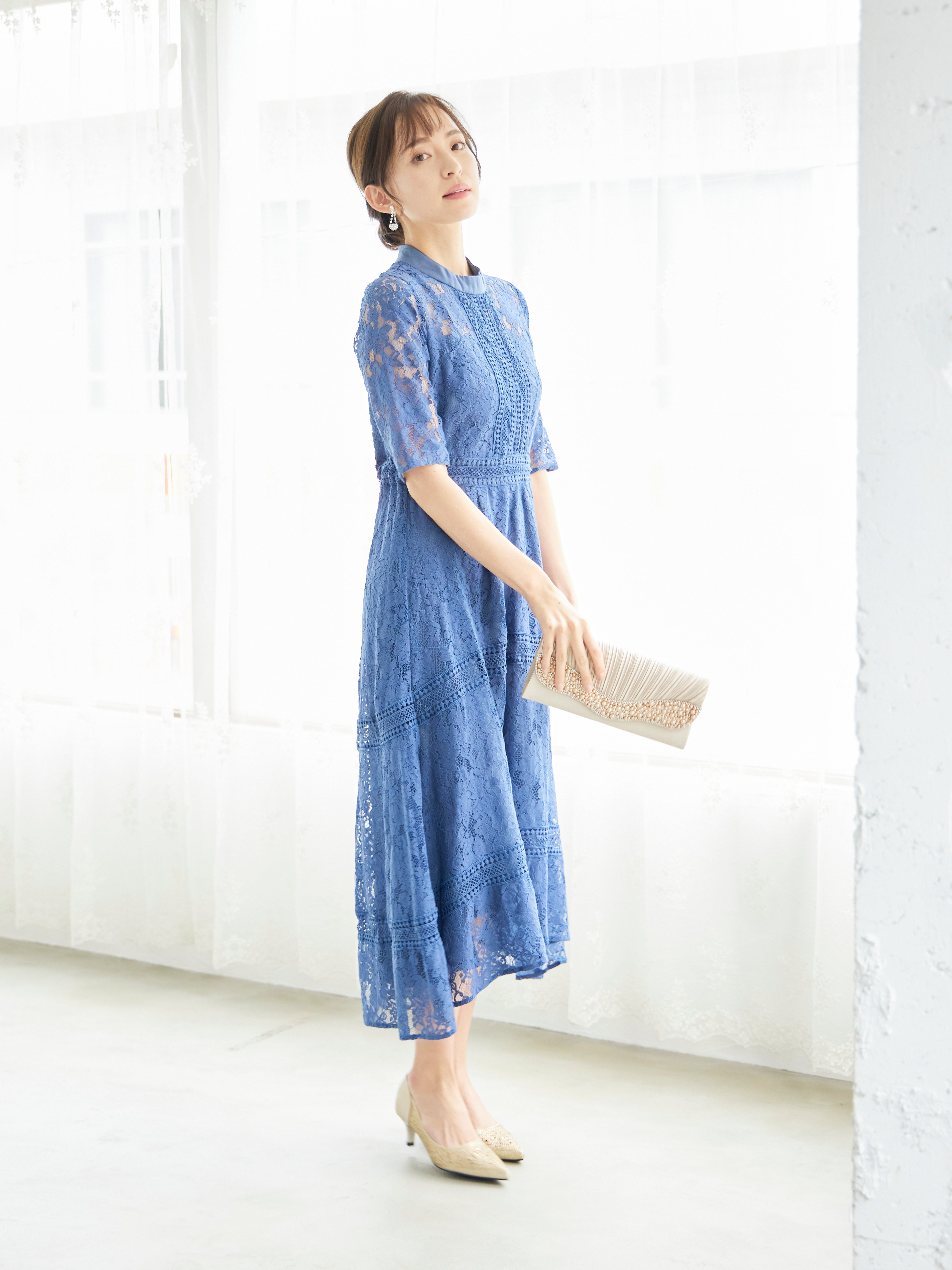 [レンタル] BELINDA DE CAPRIS ケミカルレース フィッシュテール ワンピースドレス ブルーの宅配レンタル - 4