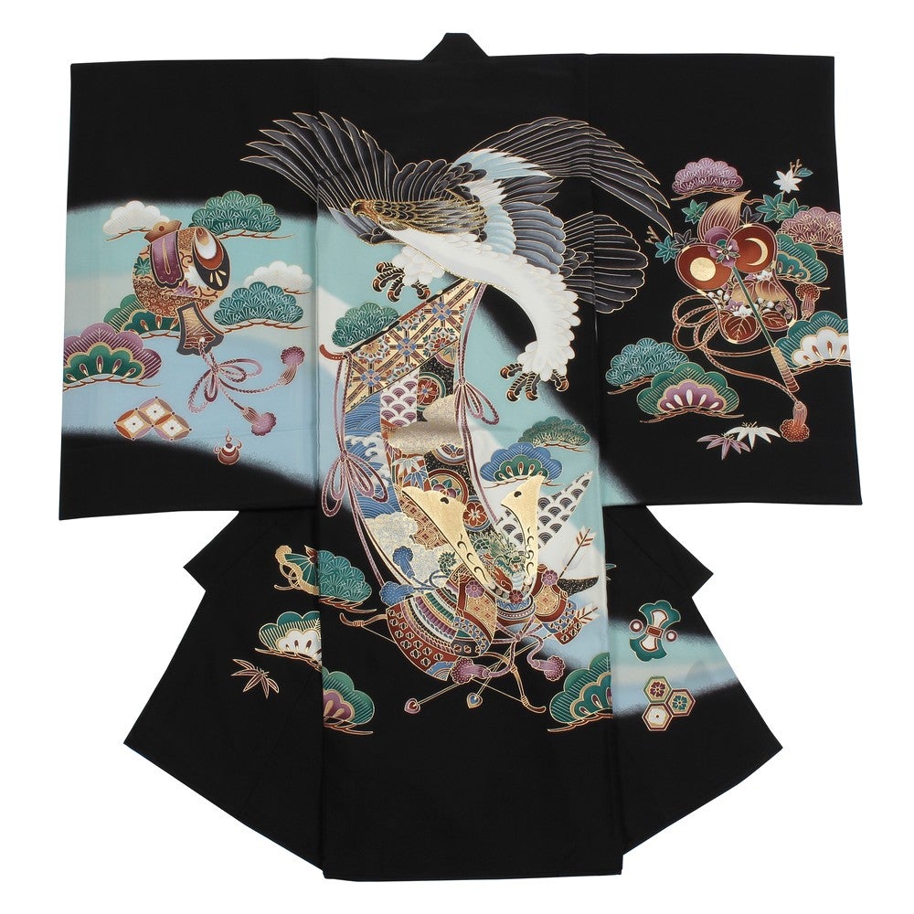 [レンタル] 男の子 お宮参り 産着レンタル6点フルセット 正絹 鷹 軍配団扇の宅配レンタル - 1