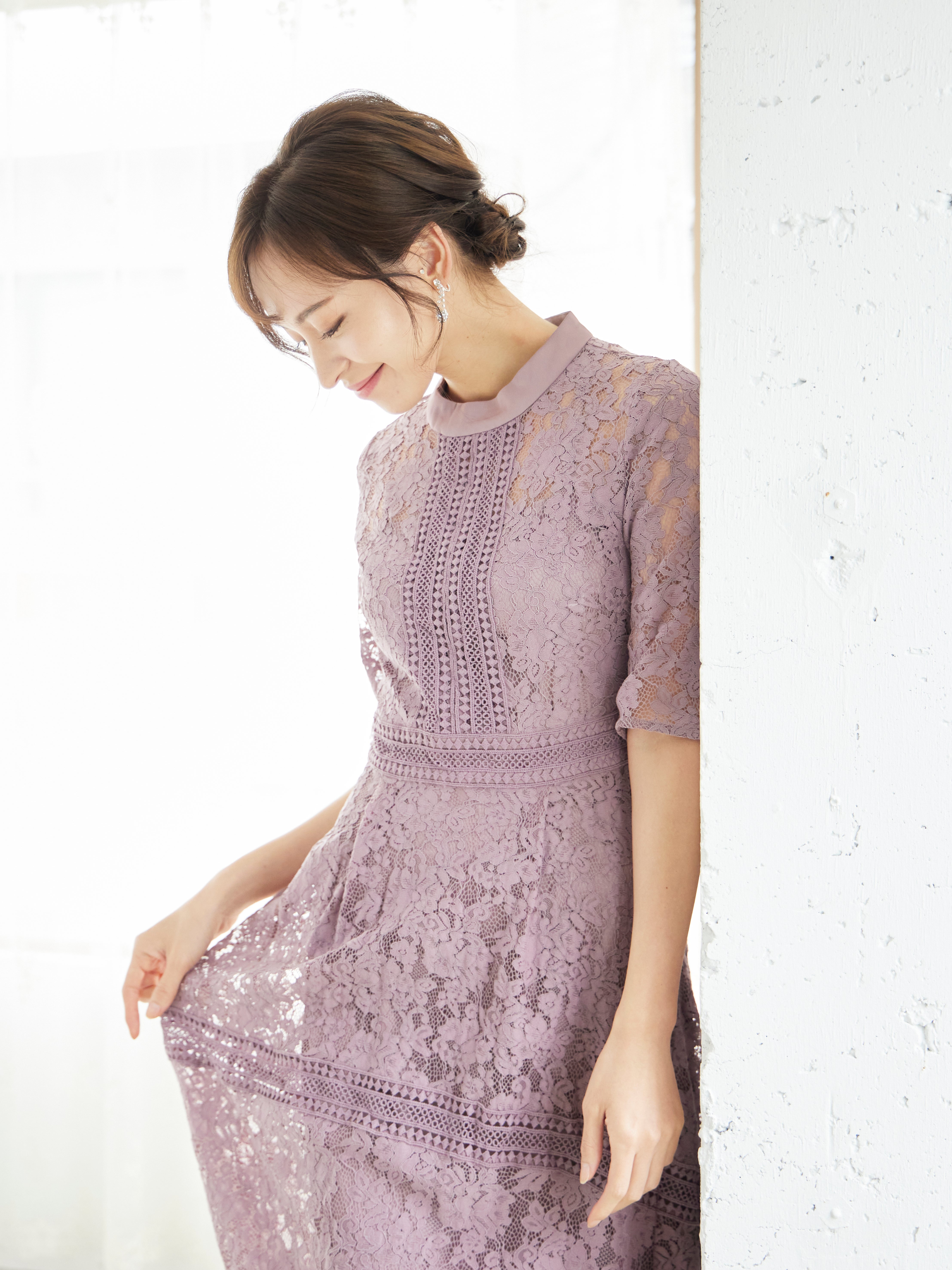 [レンタル] BELINDA DE CAPRIS ケミカルレース フィッシュテール ワンピースドレス ダークピンクの宅配レンタル - 14