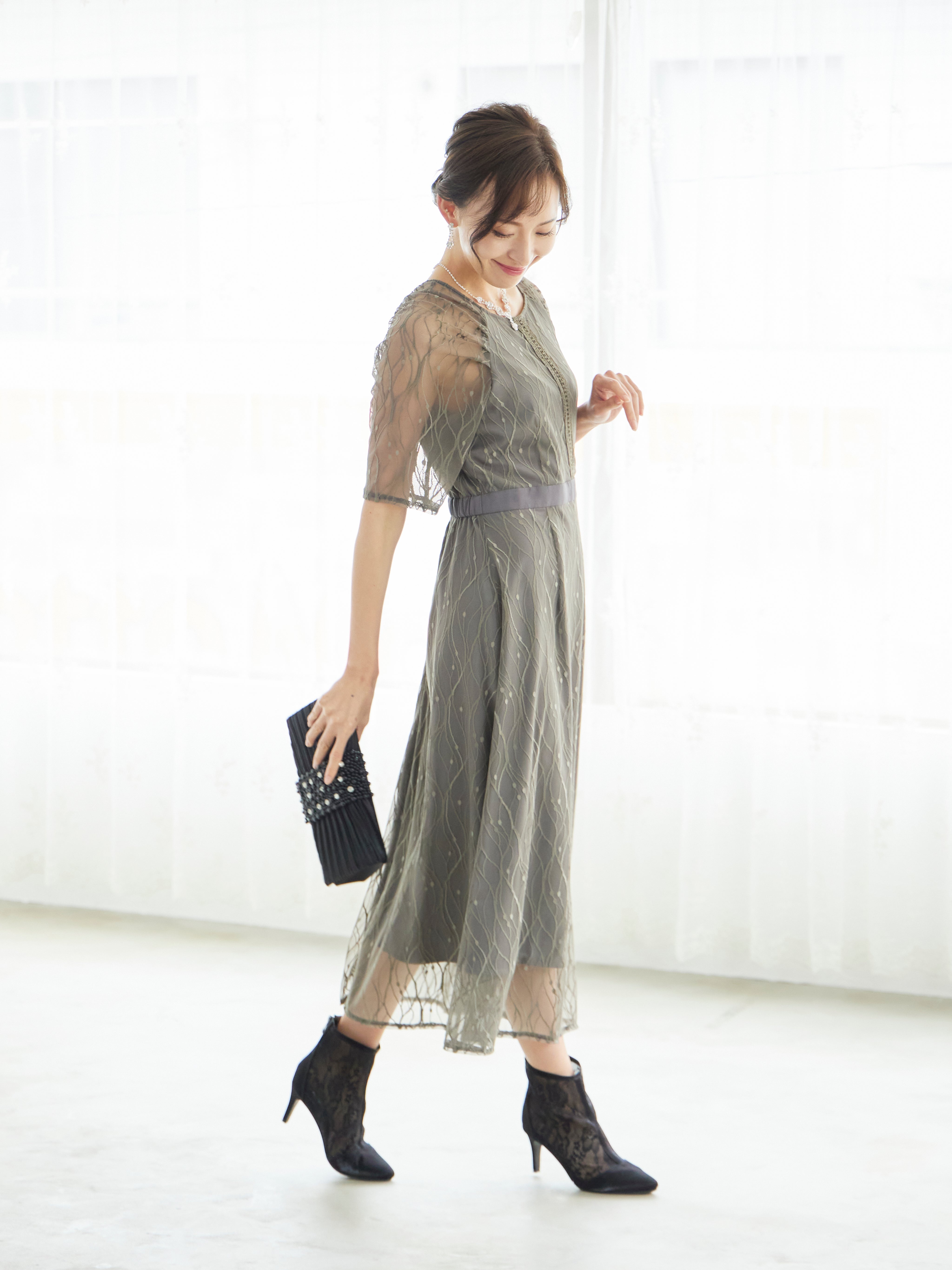 [レンタル] BELINDA DE CAPRIS ラグランスリーブレース ワンピースドレス グレーの宅配レンタル - 9