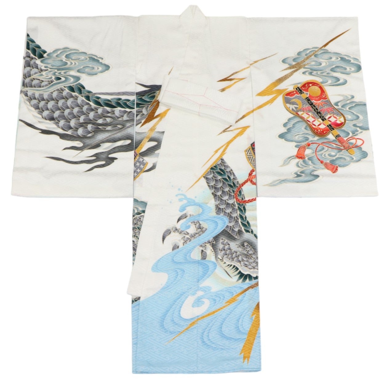 [レンタル] 男の子 お宮参り 産着レンタル6点フルセット 兜に龍 白の宅配レンタル - 2