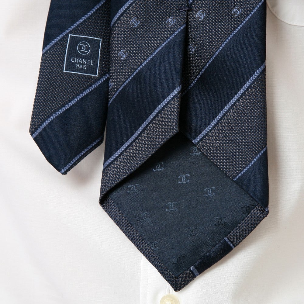 CHANEL ネクタイ ダークブルー ストライプ 楽天市場】CHANEL シャネル ネクタイ シルクタイ ストライプ