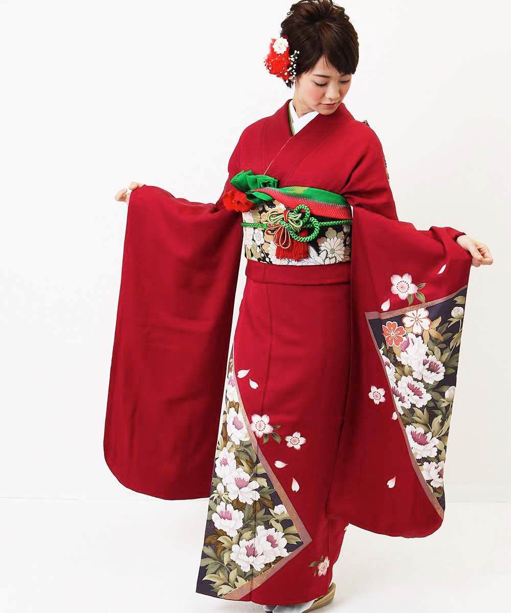 [レンタル] レンタル振袖フルセット-294 赤系 花柄の宅配レンタル - 9