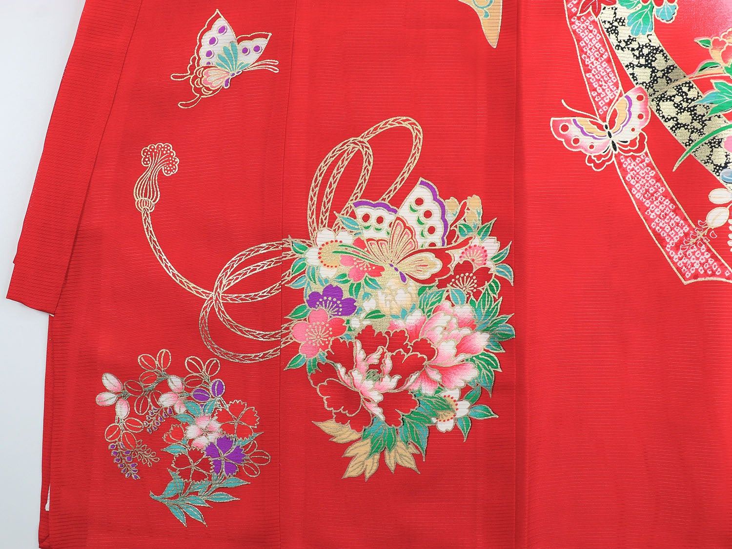 [レンタル] 女の子 お宮参り 産着 絽（夏用）レンタル6点フルセット 正絹 花車に蝶 赤色の宅配レンタル - 5