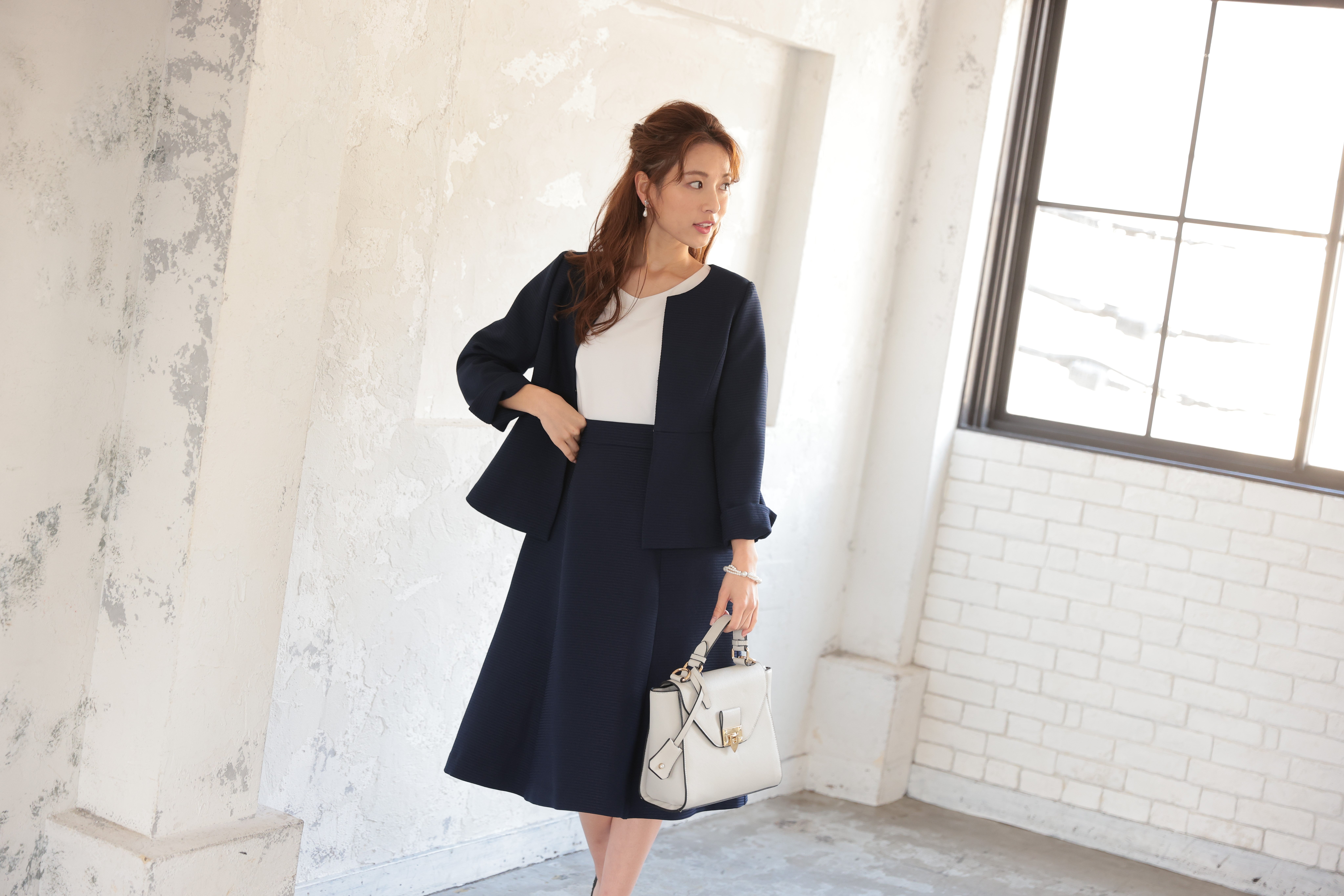 アートマリー ピケツイード調アンサンブルスーツ【2点セット】ネイビー