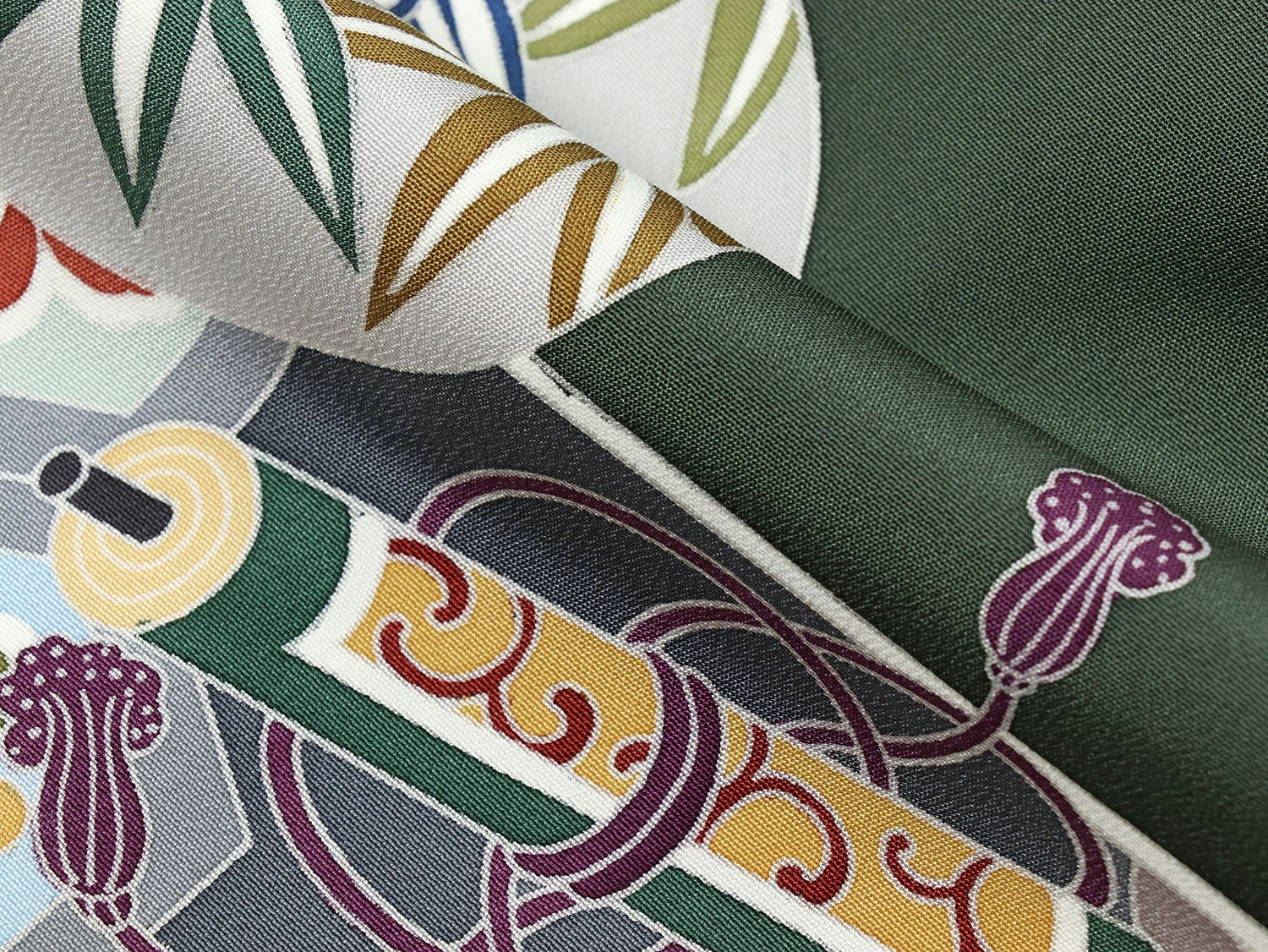 [レンタル] [手描友禅] 男の子 お宮参り 産着 手描友禅 レンタル6点フルセット 正絹 霞に小槌 深緑色の宅配レンタル - 6