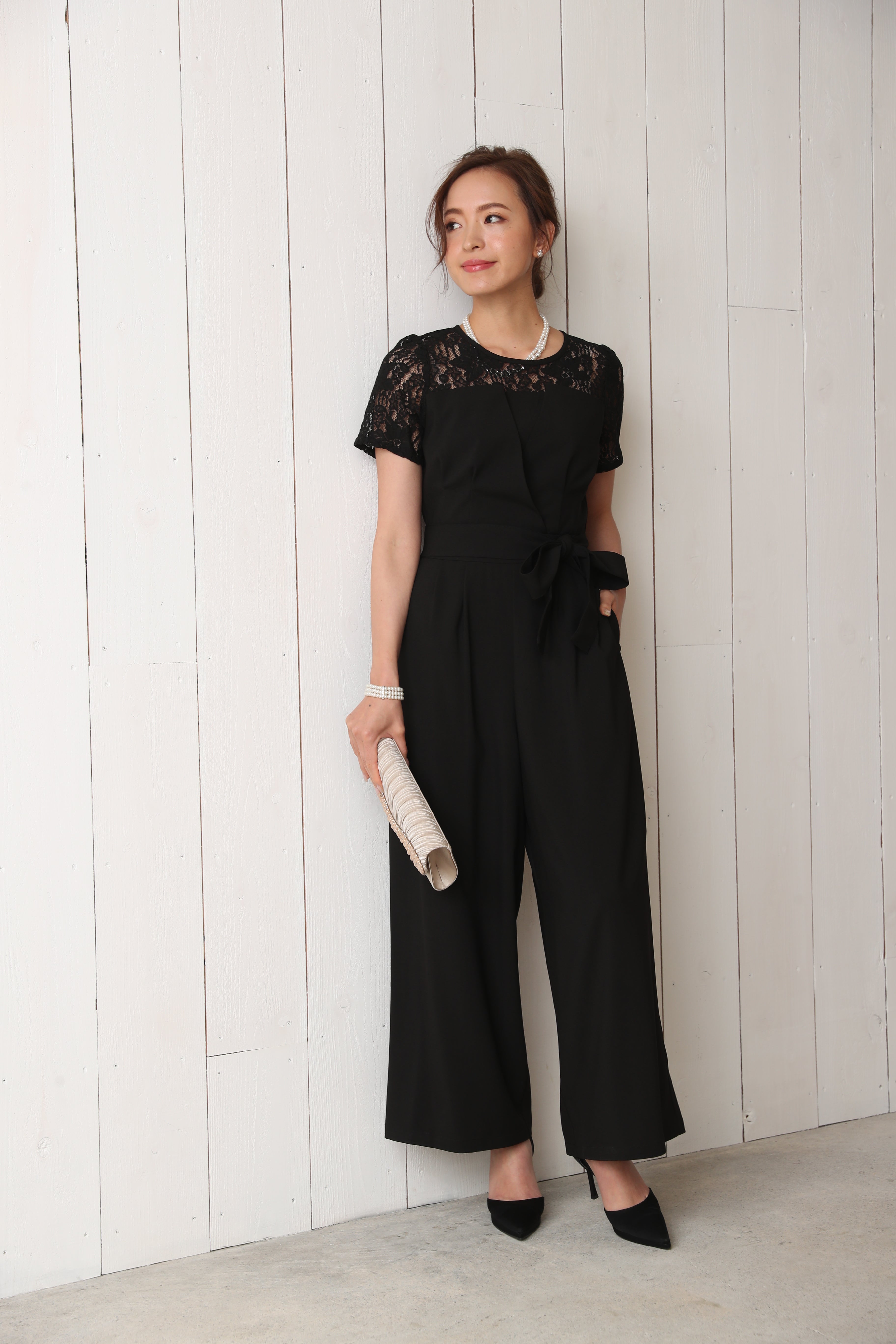 レンタル] BELINDA DE CAPRIS 袖付きタックテーパード オールインワン