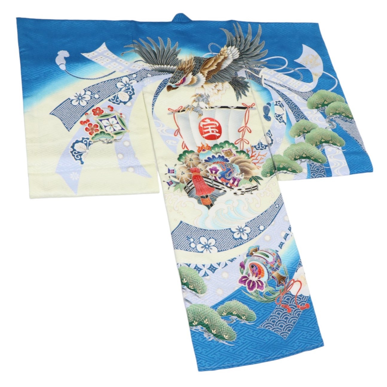 男の子 お宮参り 産着レンタル6点フルセット 鷹に宝船 青