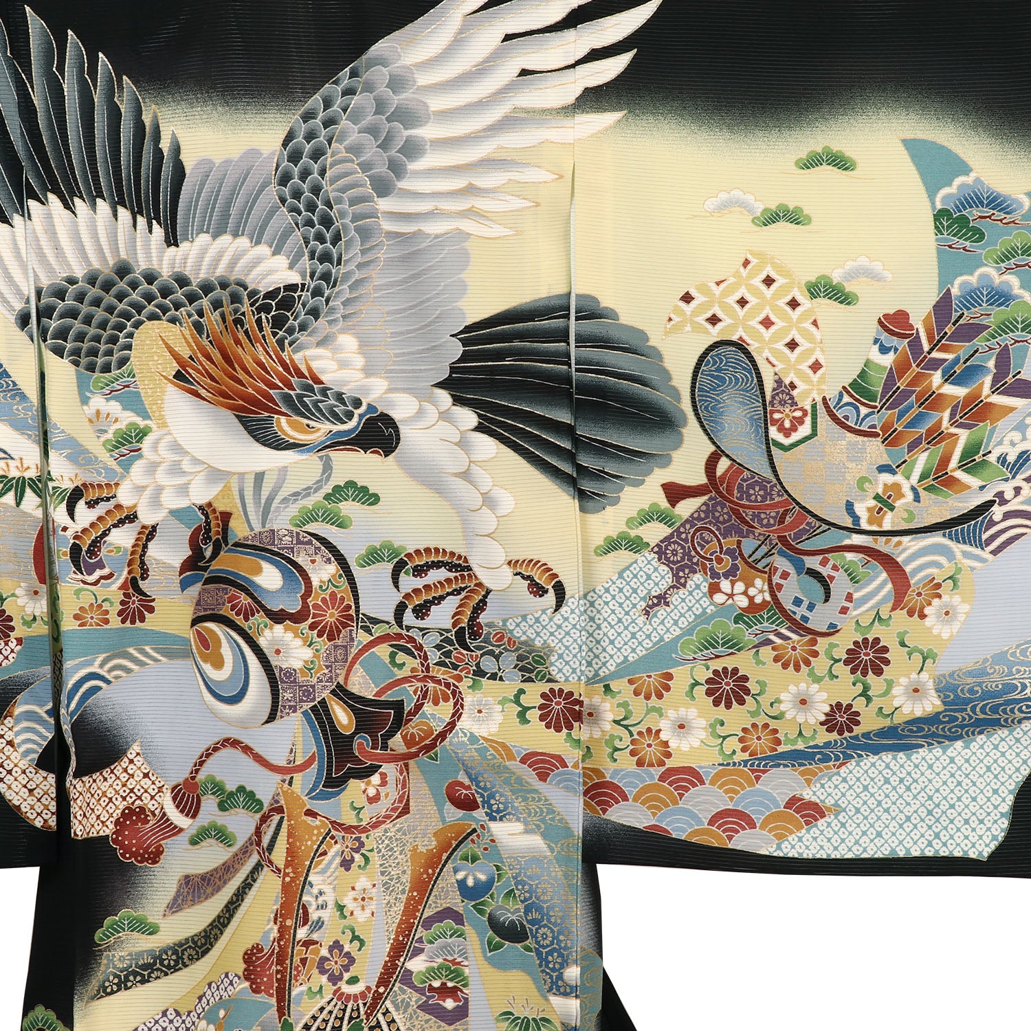 [レンタル] 男の子 お宮参り 産着 絽（夏用） レンタル6点フルセット 正絹 鷹に兜と打ち出の小槌 黒色の宅配レンタル - 3