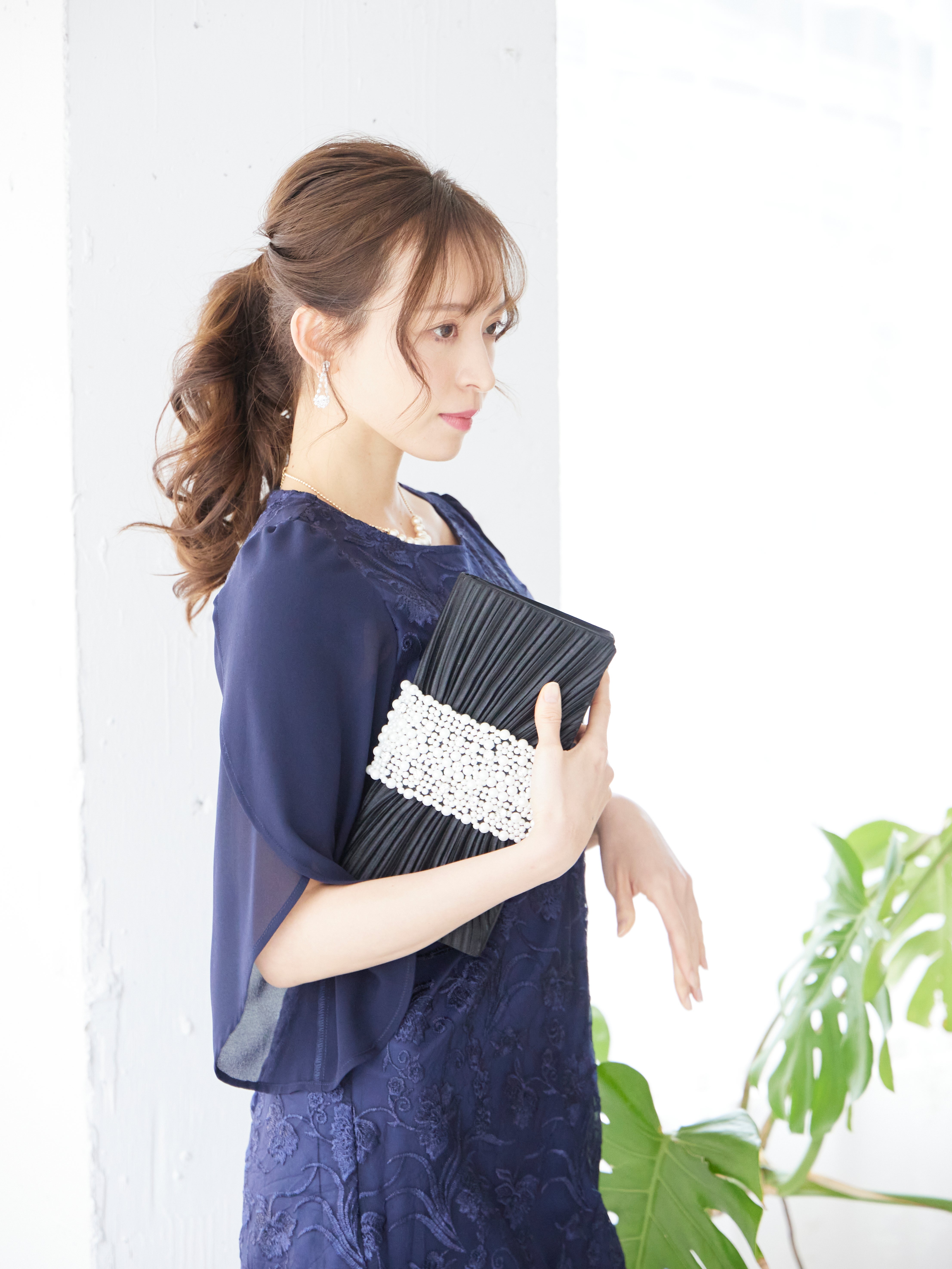 [レンタル] BELINDA DE CAPRIS 刺繍2枚袖 ワンピースドレス ネイビーの宅配レンタル - 5