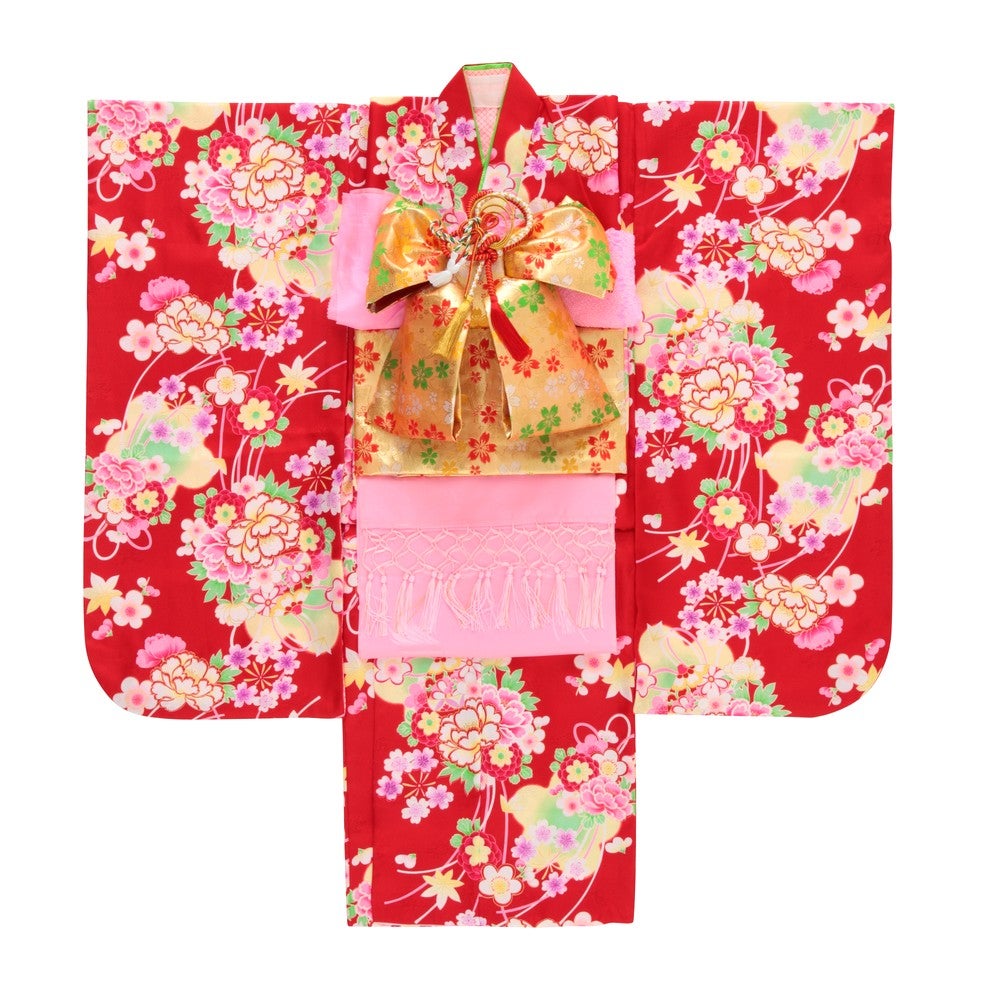 [レンタル] 七五三/節句 着物セット 7歳女の子 満開牡丹 草花の宅配レンタル - 4