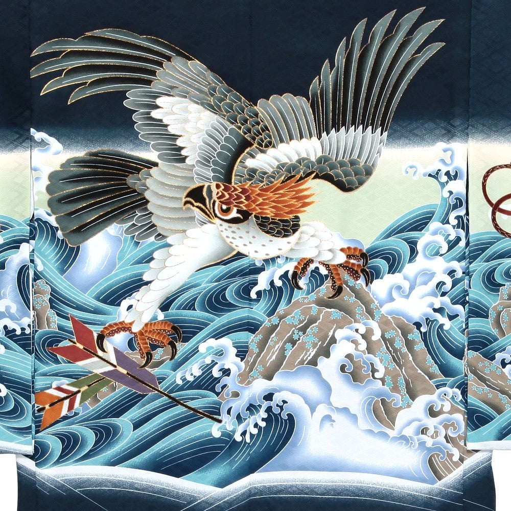 [レンタル] 七五三/節句 袴セット 3歳男の子 躍動的 鷹 ネイビー