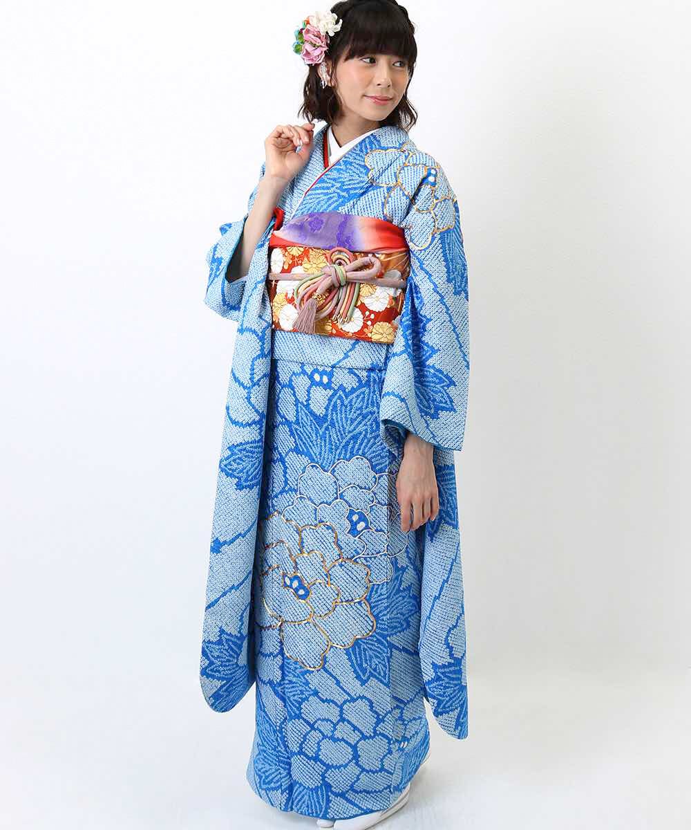 [レンタル] レンタル振袖フルセット-853 青系 花柄